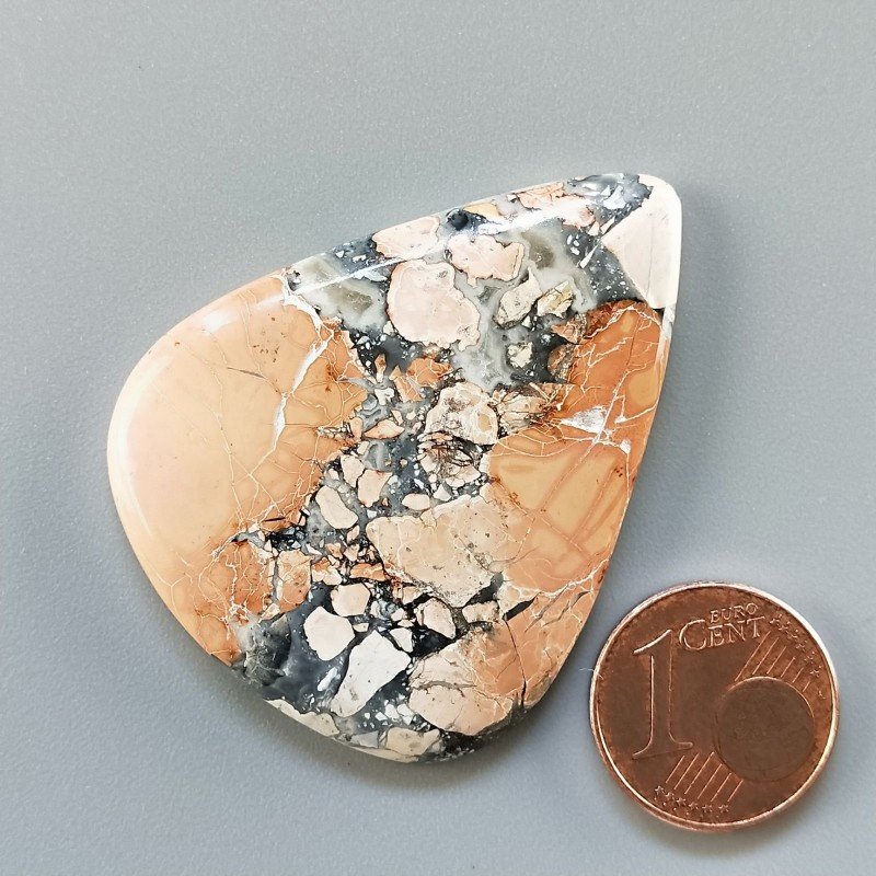 Diaspro Maligano Multicolore Naturale Forma Goccia Piatto Cabochon Liscio Fatto a Mano 43X34X5mm 10,84gm 1pz