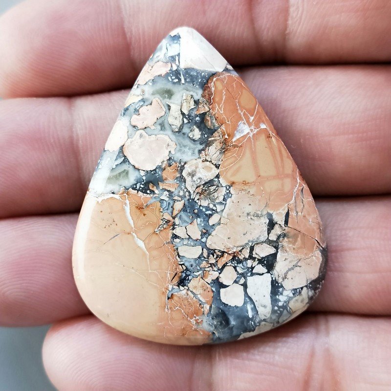 Diaspro Maligano Multicolore Naturale Forma Goccia Piatto Cabochon Liscio Fatto a Mano 43X34X5mm 10,84gm 1pz