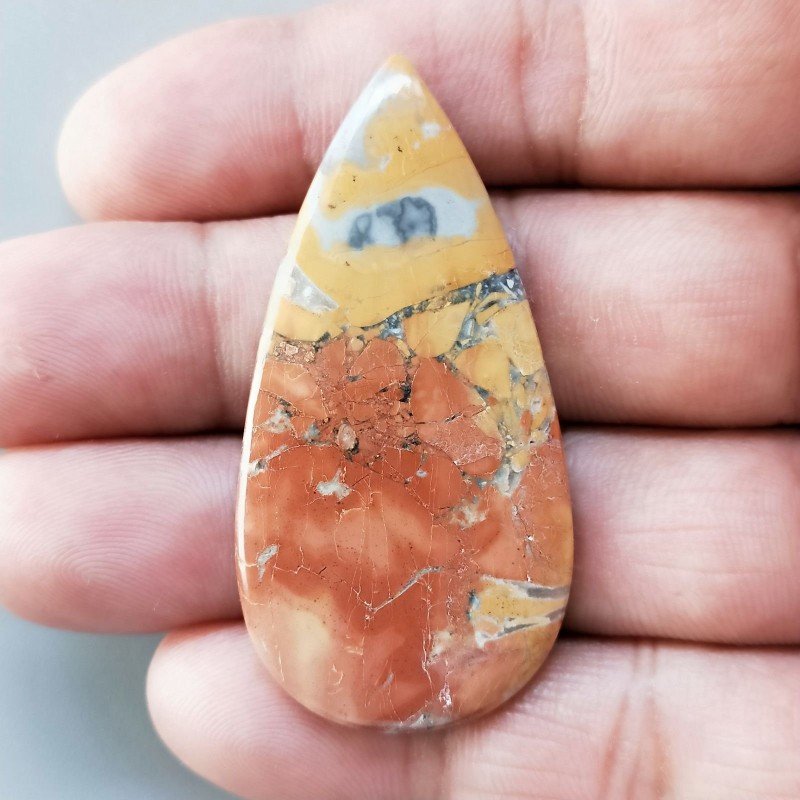 Diaspro Maligano Multicolore Naturale Forma Goccia Piatto Cabochon Liscio Fatto a Mano 52X26X4mm 10,36gm 1pz