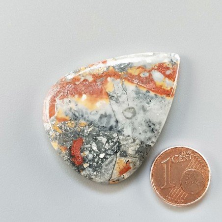 Diaspro Maligano Multicolore Naturale Forma Goccia Piatto Cabochon Liscio Fatto a Mano 42X32X6mm 12,50gm 1pz