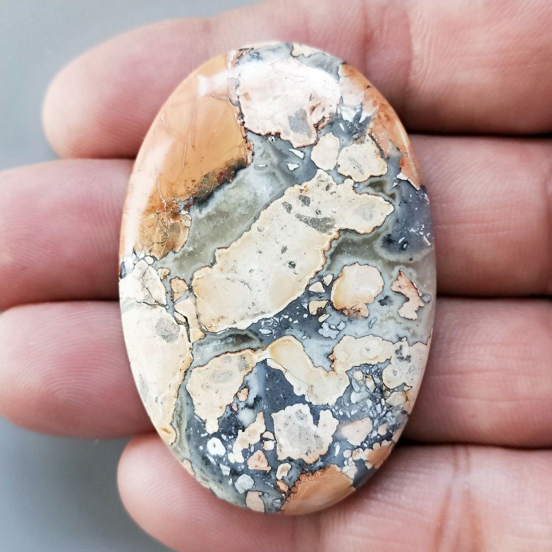 Diaspro Maligano Multicolore Naturale Forma Ovale Piatto Cabochon Liscio Fatto a Mano 52X35X5mm 17,11gm 1pz