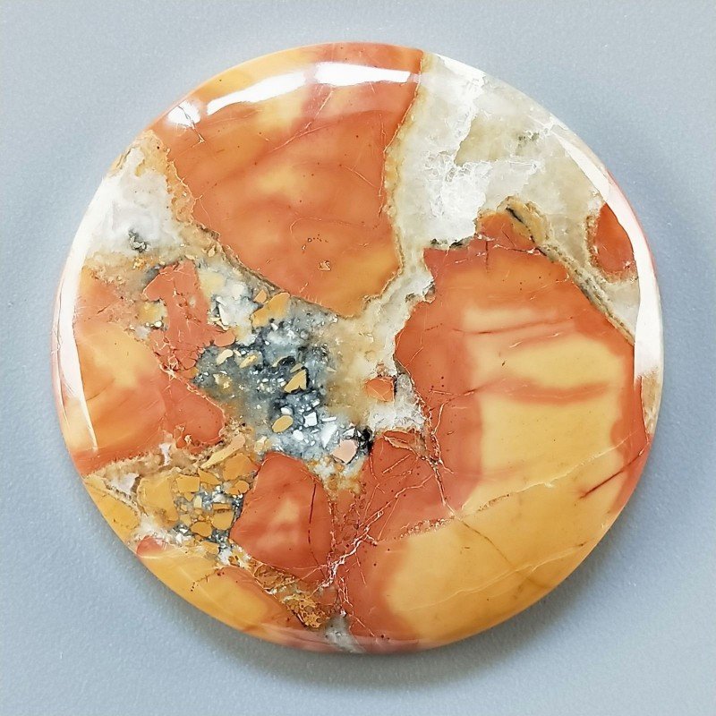 Diaspro Maligano Multicolore Naturale Forma Tondo Piatto Cabochon Liscio Fatto a Mano 39X6mm 14,96gm 1pz