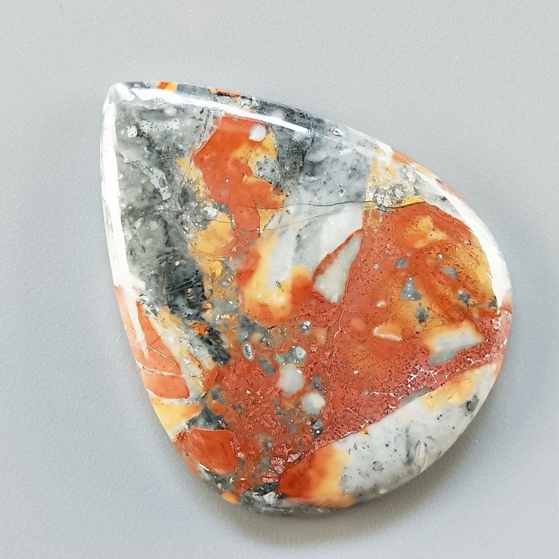 Diaspro Maligano Multicolore Naturale Forma Goccia Piatto Cabochon Liscio Fatto a Mano 44X34X5mm 14,30gm 1pz