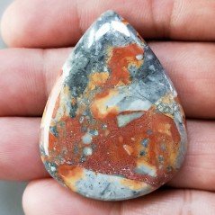 Diaspro Maligano Multicolore Naturale Forma Goccia Piatto Cabochon Liscio Fatto a Mano 44X34X5mm 14,30gm 1pz