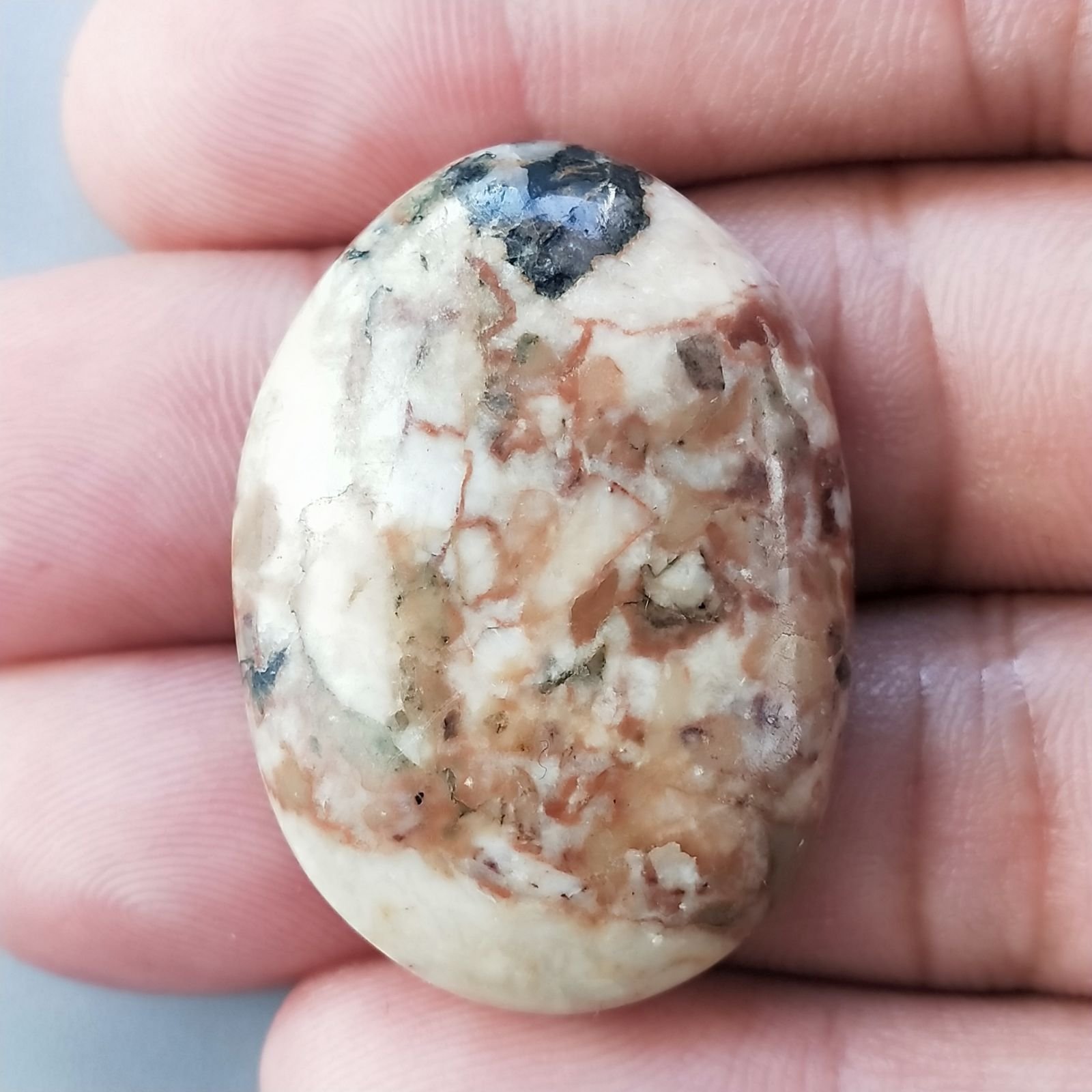 Diaspro Zebrato Marrone Naturale Forma Ovale Piatto Cabochon Liscio Fatto a Mano 35X25mm 12,37gm 1pz