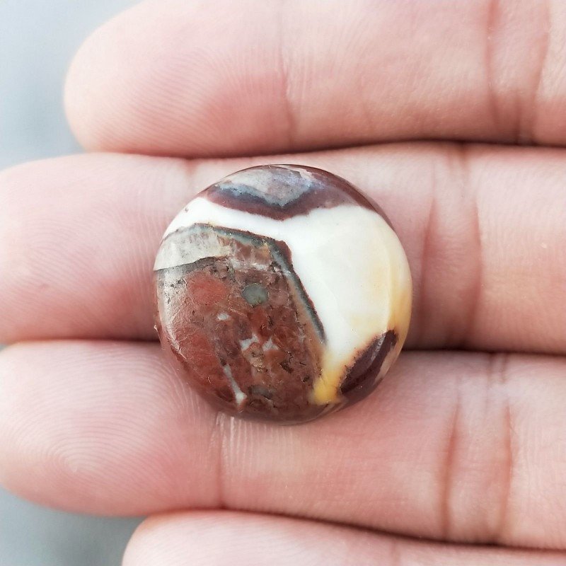 Diaspro Zebrato Marrone Naturale Forma Tondo Piatto Cabochon Liscio Fatto a Mano 23mm 6,47gm 1pz
