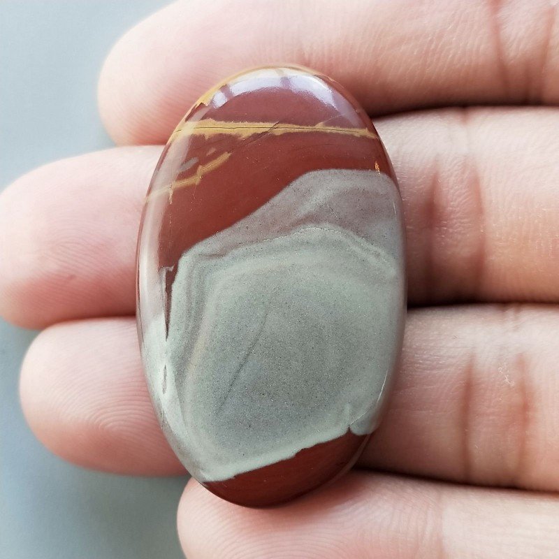 Diaspro Noreena Naturale Forma Ovale Piatto Cabochon Liscio Fatto a Mano 41X25X5mm 8,95gm 1pz