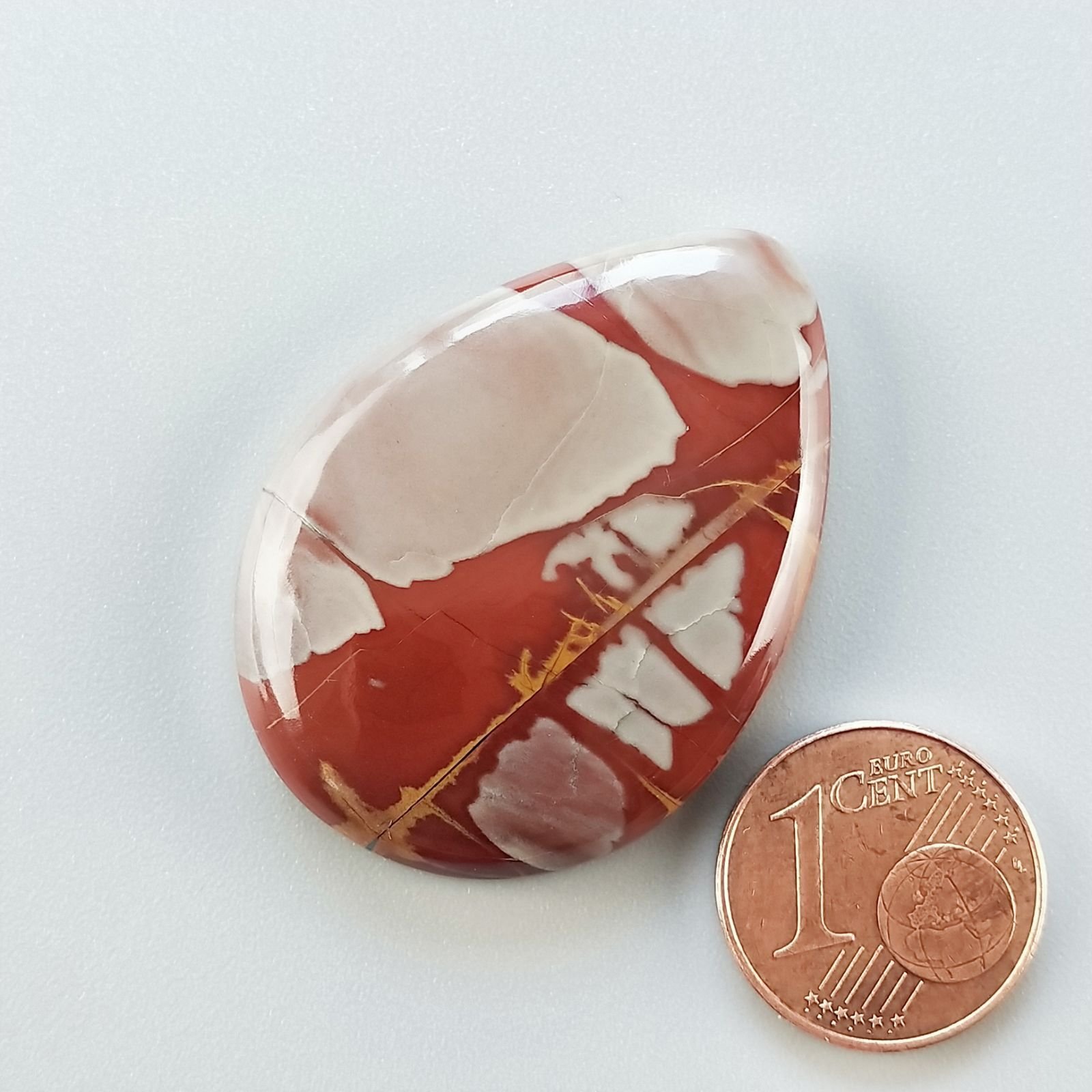 Diaspro Noreena Naturale Forma Goccia Piatto Cabochon Liscio Fatto a Mano 37X27X6mm 11,00gm 1pz