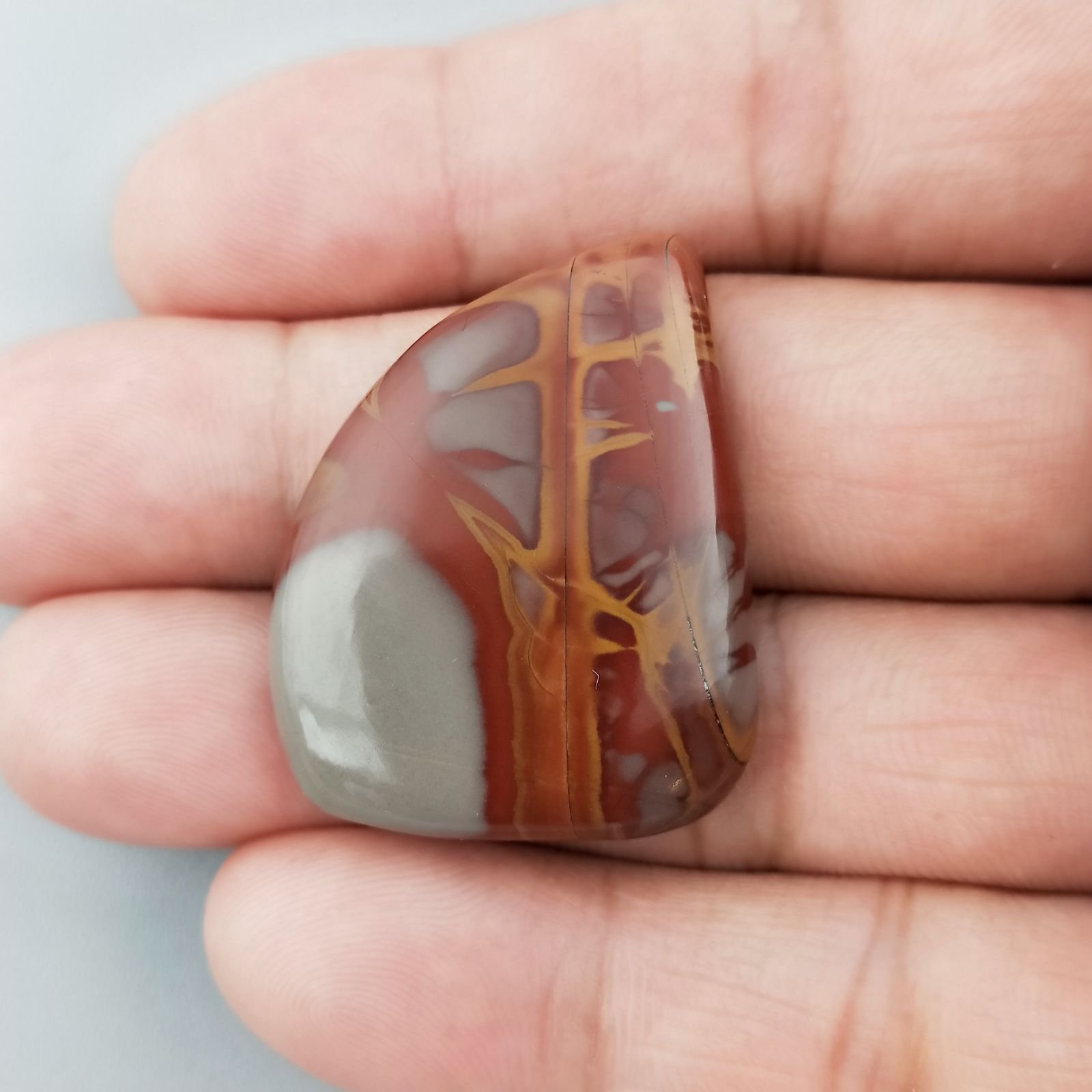 Diaspro Noreena Naturale Forma Fantasia Piatto Cabochon Liscio Fatto a Mano 38X28X5mm 9,30gm 1pz
