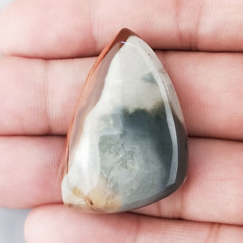 Diaspro Poligramma Naturale Forma Fantasia Piatto Cabochon Liscio Fatto a Mano 37X25mm 12,09gm 1pz