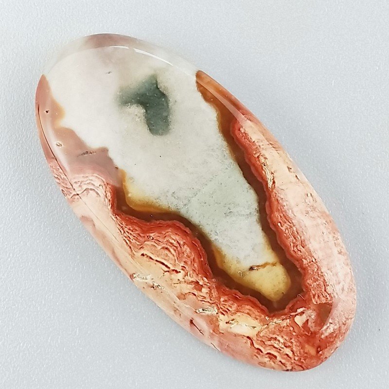Diaspro Poligramma Naturale Forma Ovale Piatto Cabochon Liscio Fatto a Mano 39X19mm 6,83gm 1pz