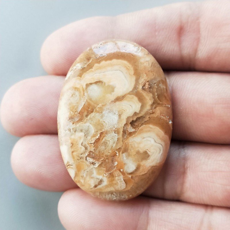 Kokoweef Cave Onyx Naturale Forma Ovale Piatto Cabochon Liscio Fatto a Mano 43X30X5mm 12,50gm 1pz