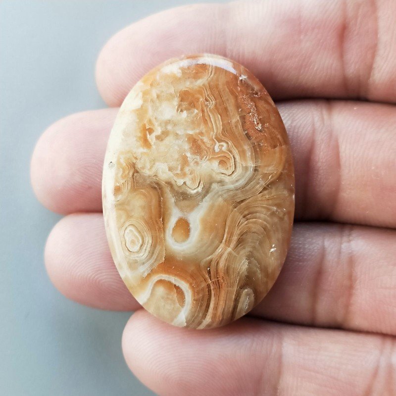 Kokoweef Cave Onyx Naturale Forma Ovale Piatto Cabochon Liscio Fatto a Mano 41X29X3mm 8,35gm 1pz