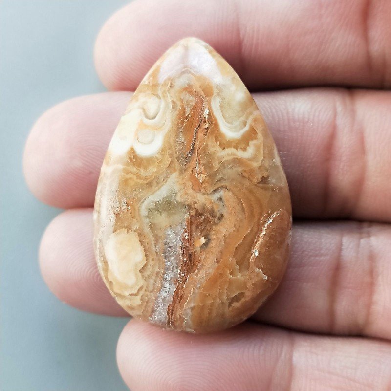 Kokoweef Cave Onyx Naturale Forma Goccia Piatto Cabochon Liscio Fatto a Mano 41X27X6mm 10,90gm 1pz