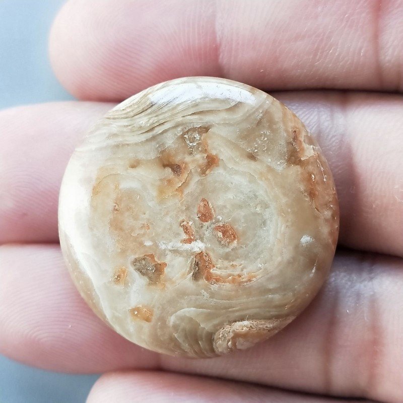 Kokoweef Cave Onyx Naturale Forma Tondo Piatto Cabochon Liscio Fatto a Mano 31X31X5mm 9,30gm 1pz