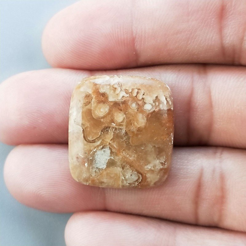 Kokoweef Cave Onyx Naturale Forma Cuscino Piatto Cabochon Liscio Fatto a Mano 24x22mm 5,48gm 1pz
