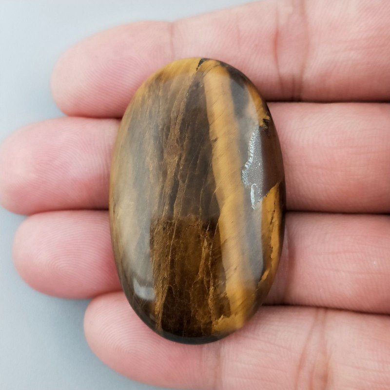 Occhio Di Tigre Naturale Forma Ovale Piatto Cabochon Liscio Fatto a Mano 46X29X7mm 16,81GM