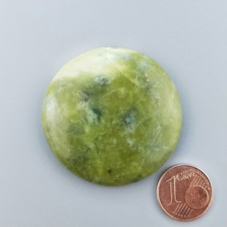 Giada Oliva Naturale Forma Tondo Piatto Cabochon Liscio Fatto a Mano 40X7mm 19,00gm 1pz