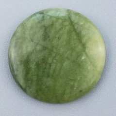 Giada Oliva Naturale Forma Tondo Piatto Cabochon Liscio Fatto a Mano 29X4mm 6,15gm 1pz