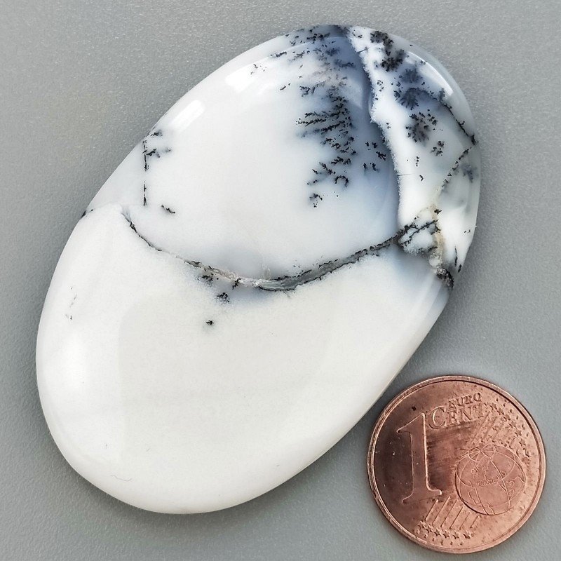 Cabochon di Opale Dendritico Naturale Ovale, Piatto e Liscio, 50x32x6 mm, 16,20 g, Fatto a Mano