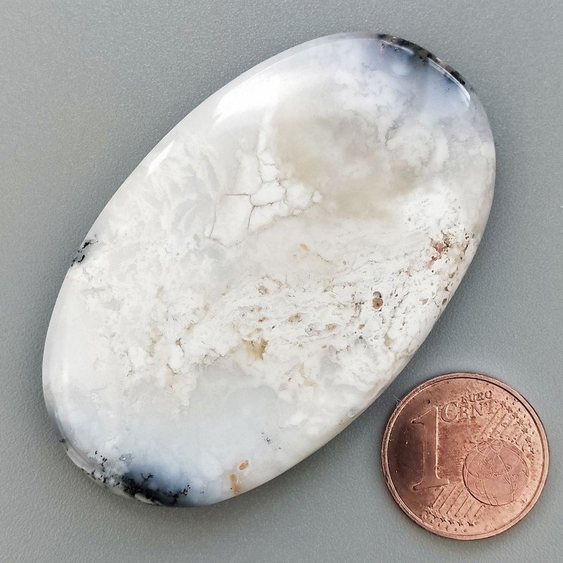 Cabochon di Opale Dendritico Naturale Ovale, Piatto e Liscio, 53x33x5 mm, 17,79 g, Fatto a Mano