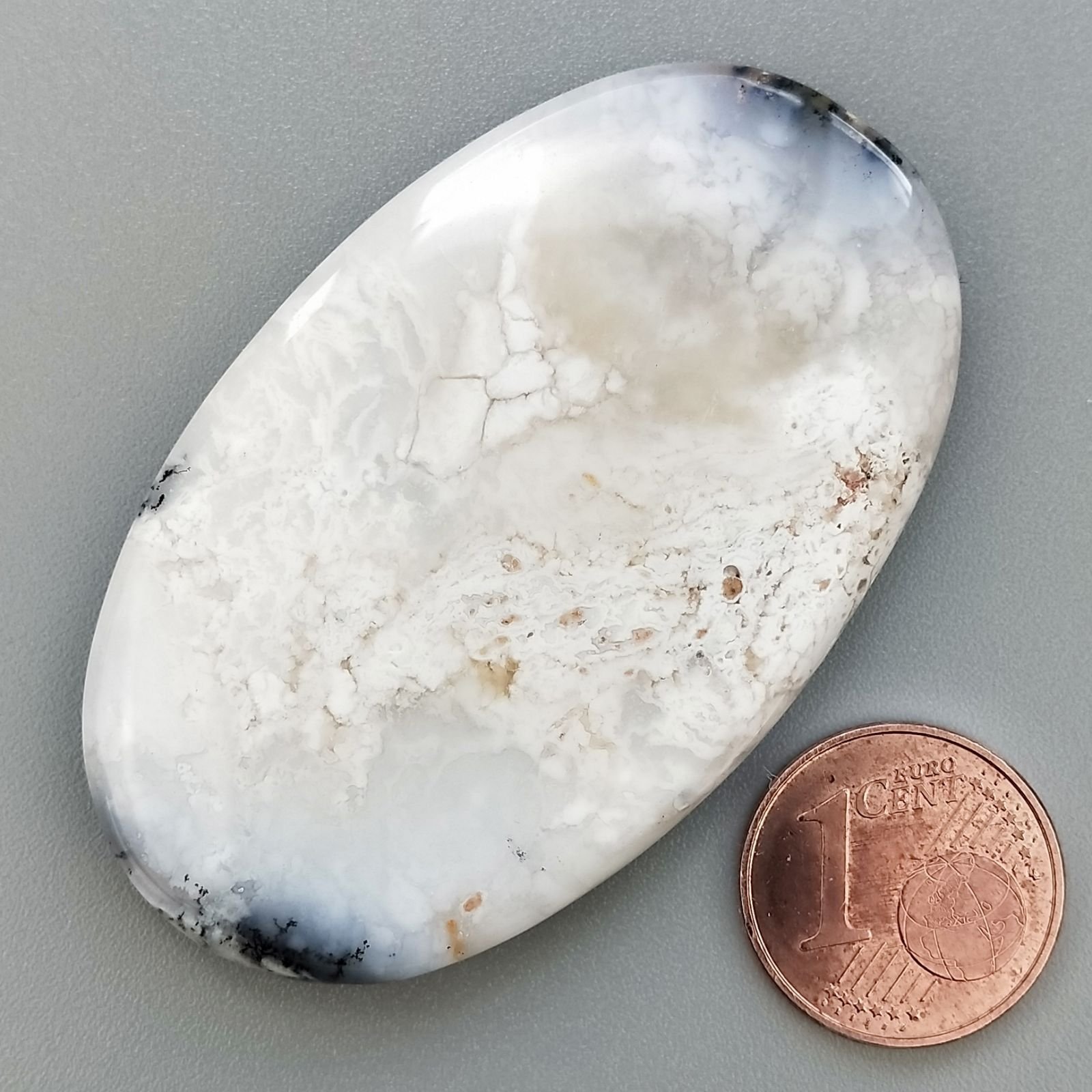 Opale Dendritico Naturale Forma Ovale Piatto Cabochon Liscio Fatto a Mano 53X33X5mm 17,79gm 1pz