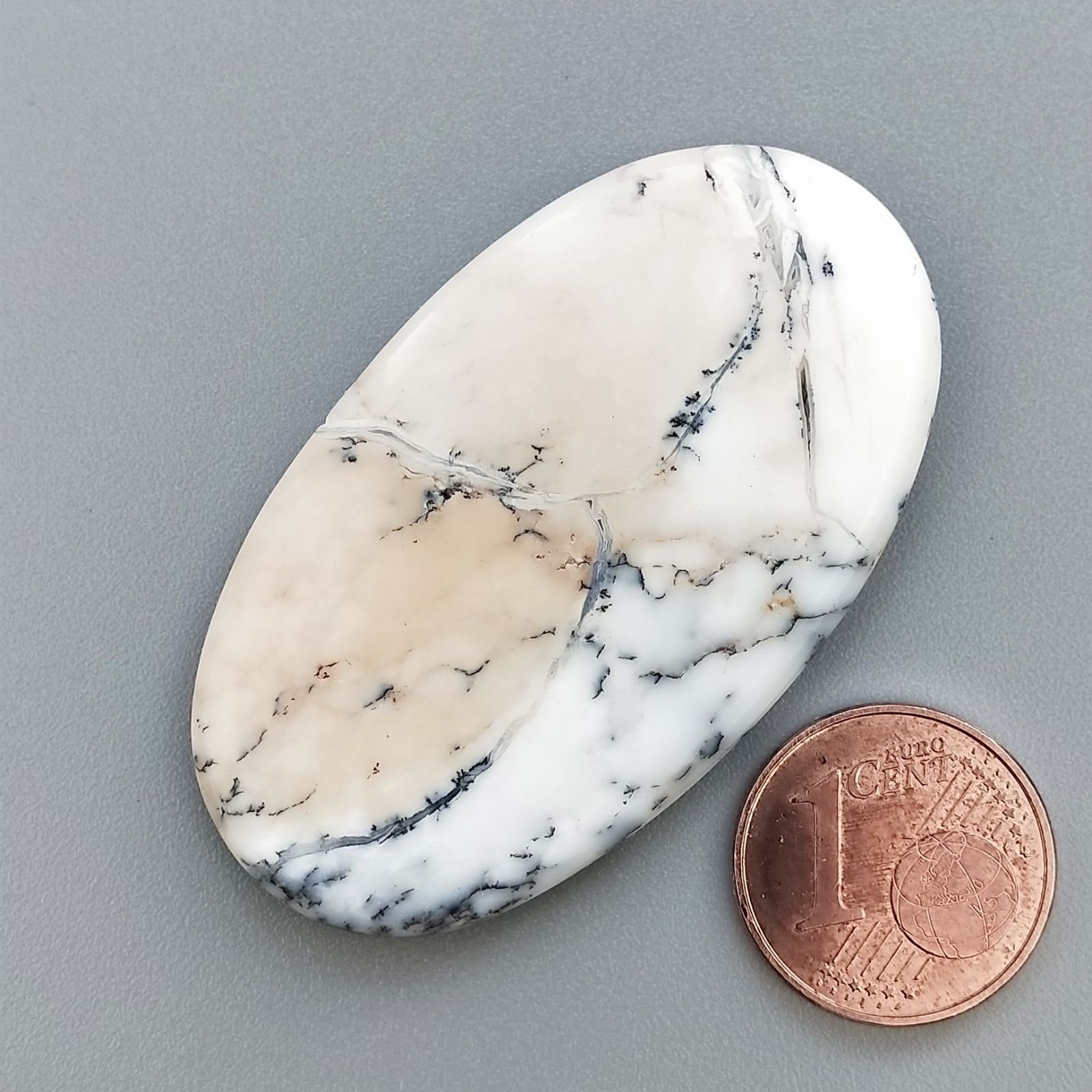 Opale Dendritico Naturale Forma Ovale Piatto Cabochon Liscio Fatto a Mano 47X27X4mm 8,82gm 1pz