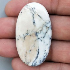 Cabochon di Opale Dendritico Naturale Ovale, Piatto e Liscio, 47x27x4 mm, 8,82 g, Fatto a Mano