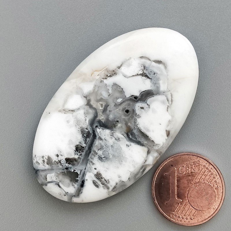 Cabochon di Opale Dendritico Naturale Ovale, Piatto e Liscio, 46x27x6 mm, 11,06 g, Fatto a Mano