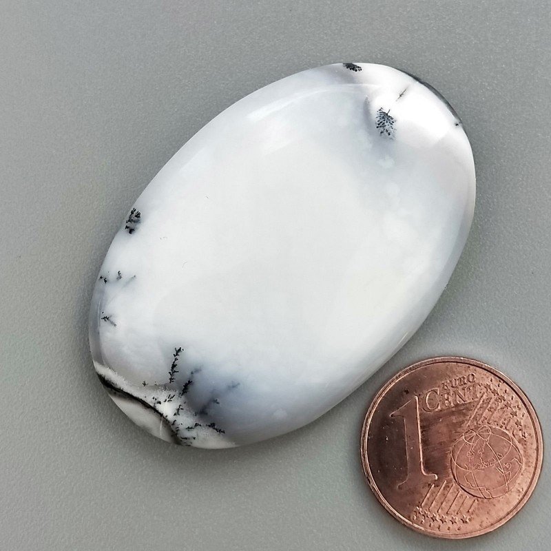 Cabochon di Opale Dendritico Naturale Ovale, Piatto e Liscio, 40x27x6 mm, 10,80 g, Fatto a Mano