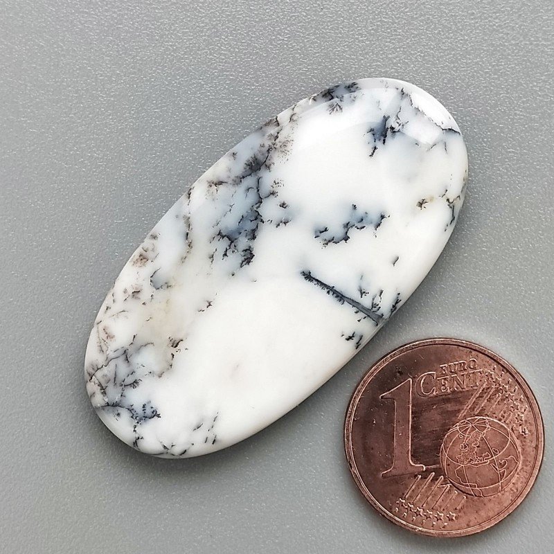 Cabochon di Opale Dendritico Naturale Ovale, Piatto e Liscio, 38x19x5 mm, 5,33 g, Fatto a Mano