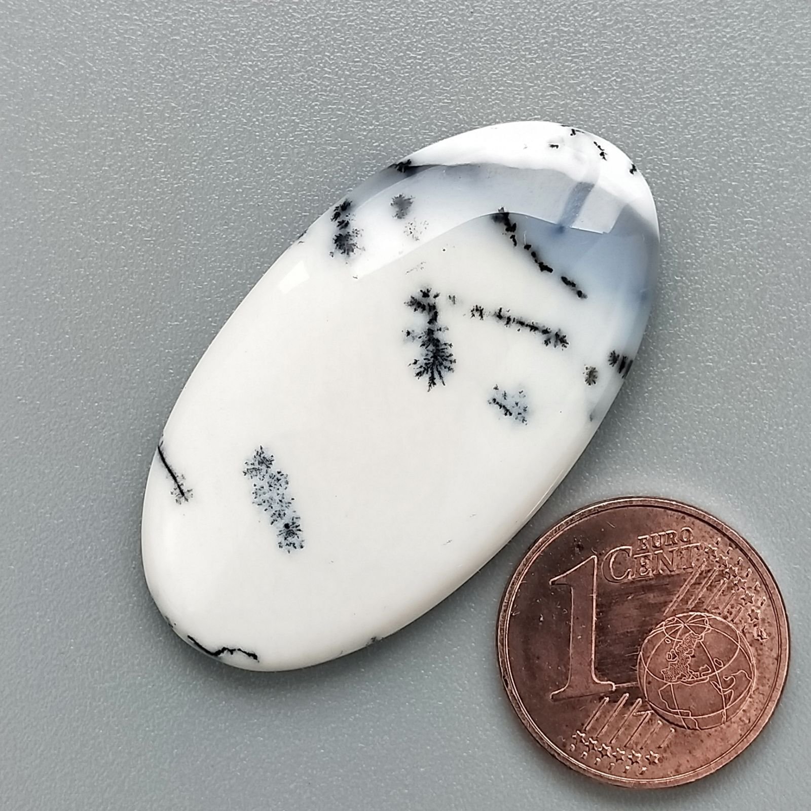 Opale Dendritico Naturale Forma Ovale Piatto Cabochon Liscio Fatto a Mano 37X20mm 6,12gm 1pz