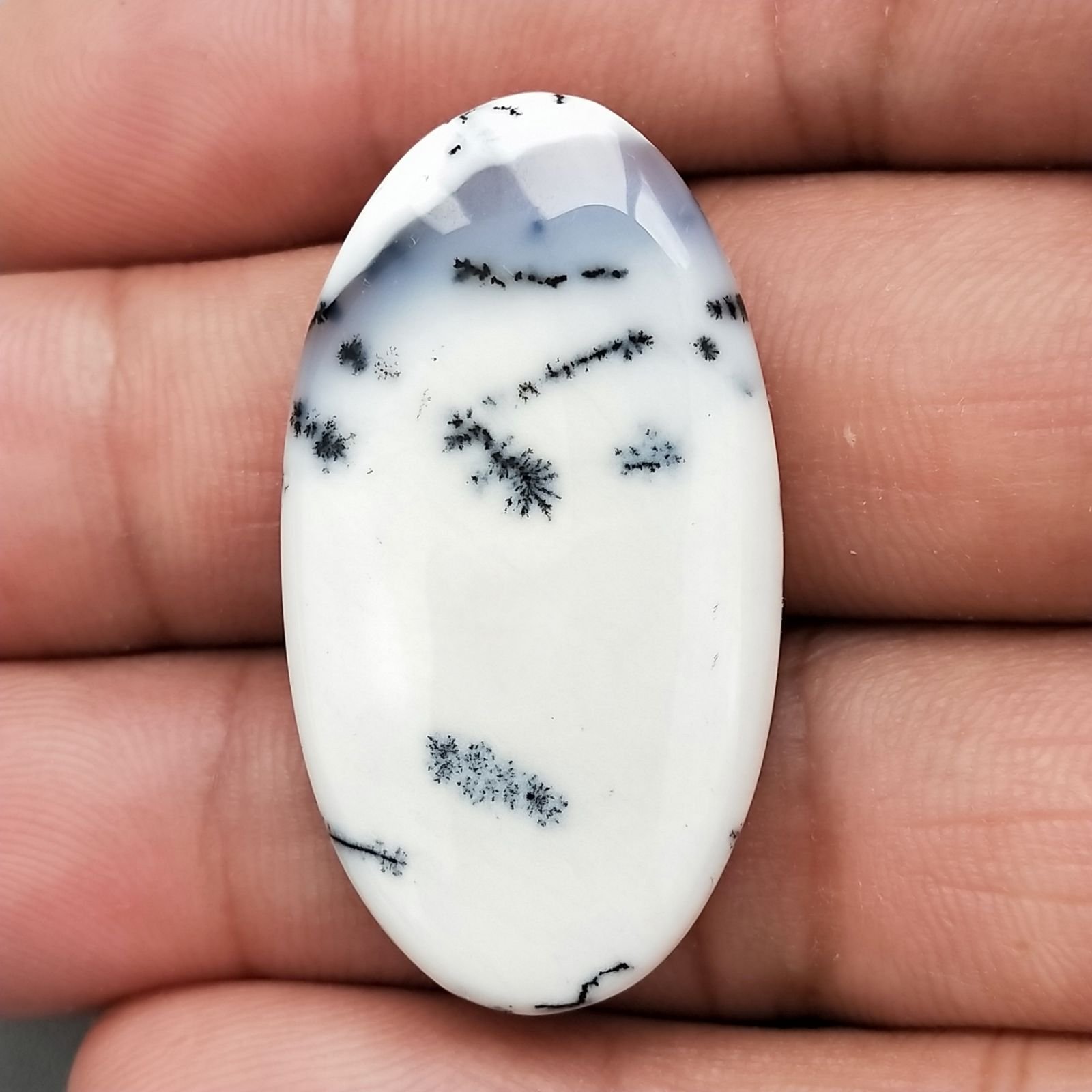 Opale Dendritico Naturale Forma Ovale Piatto Cabochon Liscio Fatto a Mano 37X20mm 6,12gm 1pz