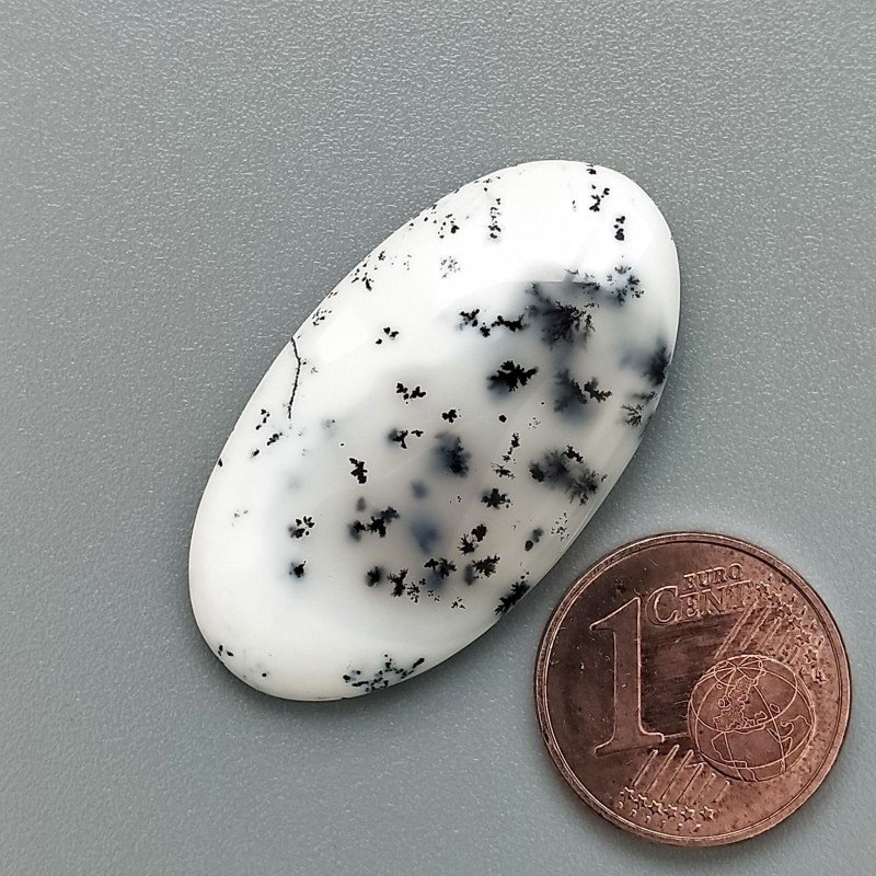 Cabochon di Opale Dendritico Naturale Ovale, Piatto e Liscio, 33x18 mm, 4,00 g, Fatto a Mano