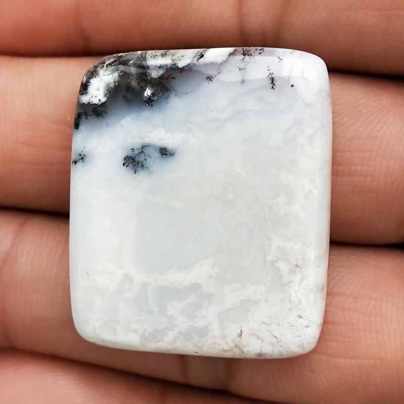 Opale Dendritico Naturale Forma Rettangolare Piatto Cabochon Liscio Fatto a Mano 31X26X5mm 9,88gm 1pz