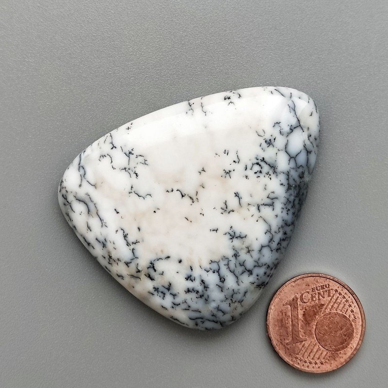 Cabochon di Opale Dendritico Naturale Goccia, Piatto e Liscio, 45x38x6 mm, 14,23 g, Fatto a Mano