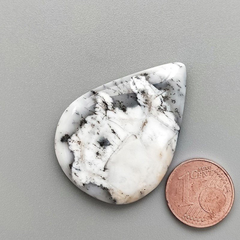 Cabochon di Opale Dendritico Naturale Goccia, Piatto e Liscio, 39x28x5 mm, 8,21 g, Fatto a Mano