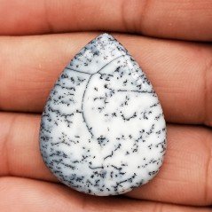 Cabochon di Opale Dendritico Naturale Goccia, Piatto e Liscio, 33x27 mm, 6,18 g, Fatto a Mano