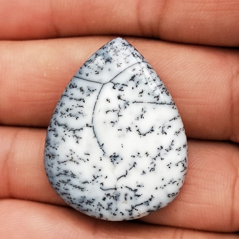 Opale Dendritico Naturale Forma Goccia Piatto Cabochon Liscio Fatto a Mano 33X27mm 6,18gm 1pz