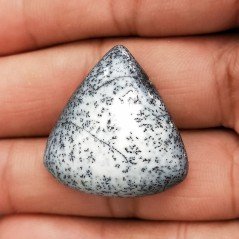 Cabochon di Opale Dendritico Naturale Goccia, Piatto e Liscio, 28x27 mm, 6,23 g, Fatto a Mano