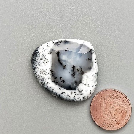 Opale Dendritico Naturale Forma Goccia Piatto Cabochon Liscio Fatto a Mano 29X26mm 5,80gm 1pz