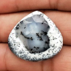 Cabochon di Opale Dendritico Naturale Goccia, Piatto e Liscio, 29x26 mm, 5,80 g, Fatto a Mano