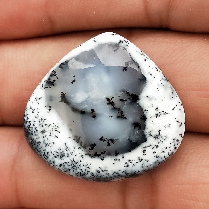 Opale Dendritico Naturale Forma Goccia Piatto Cabochon Liscio Fatto a Mano 29X26mm 5,80gm 1pz