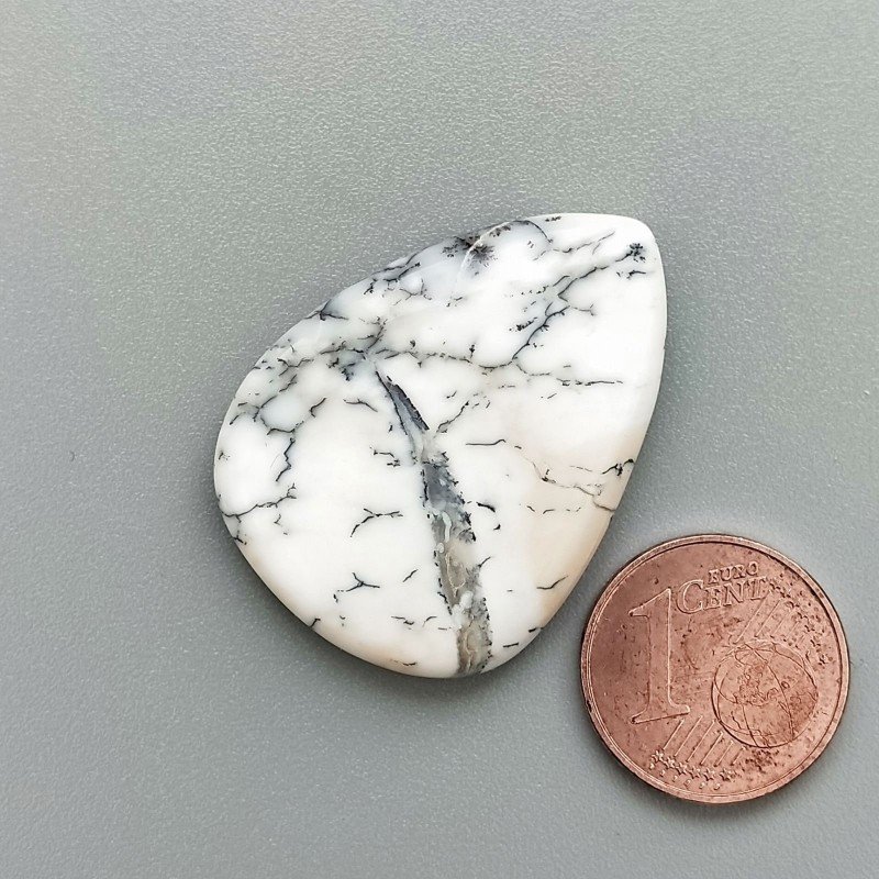 Cabochon di Opale Dendritico Naturale Goccia, Piatto e Liscio, 32x24x5 mm, 5,22 g, Fatto a Mano