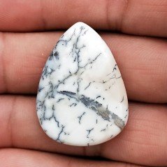 Cabochon di Opale Dendritico Naturale Goccia, Piatto e Liscio, 32x24x5 mm, 5,22 g, Fatto a Mano