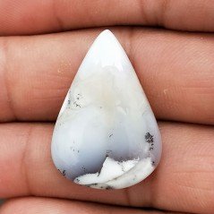 Cabochon di Opale Dendritico Naturale Goccia, Piatto e Liscio, 30x21x5 mm, 4,48 g, Fatto a Mano