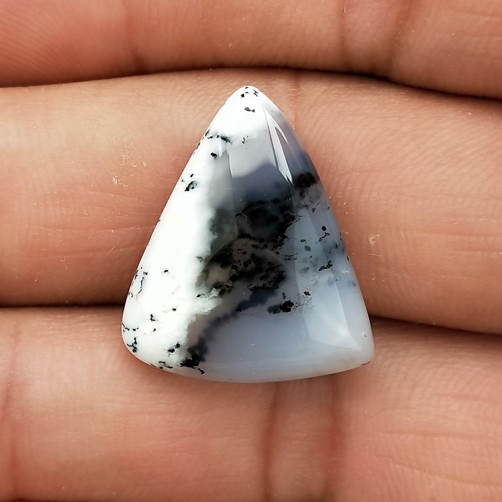 Opale Dendritico Naturale Forma Triangolare Piatto Cabochon Liscio Fatto a Mano 22X19mm 2,76gm 1pz