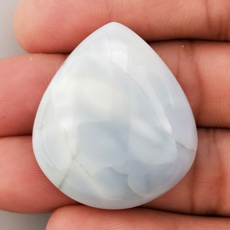 Opale Owyhee Blu Naturale Forma Goccia Piatto Cabochon Liscio Fatto a Mano 35X30X10mm 11,30gm 1pz