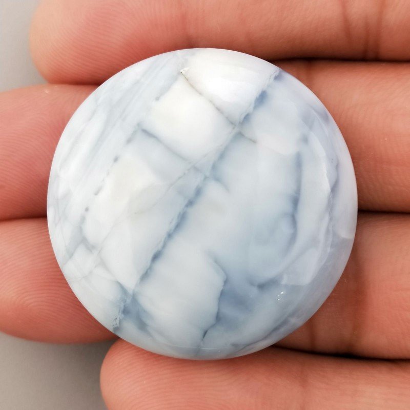 Opale Owyhee Blu Naturale Forma Tondo Piatto Cabochon Liscio Fatto a Mano 35X10mm 15,35gm 1pz