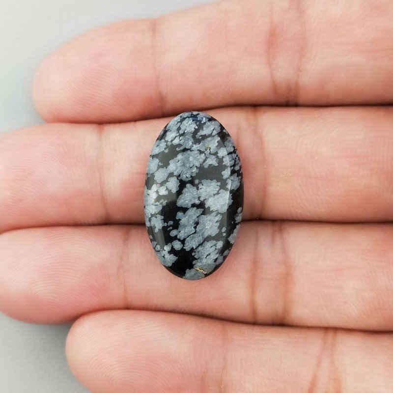 Ossidiana Fiocco Di Neve Naturale Forma Ovale Piatto Cabochon Liscio Fatto a Mano 25X15X5mm 14,45 Carati 1pz